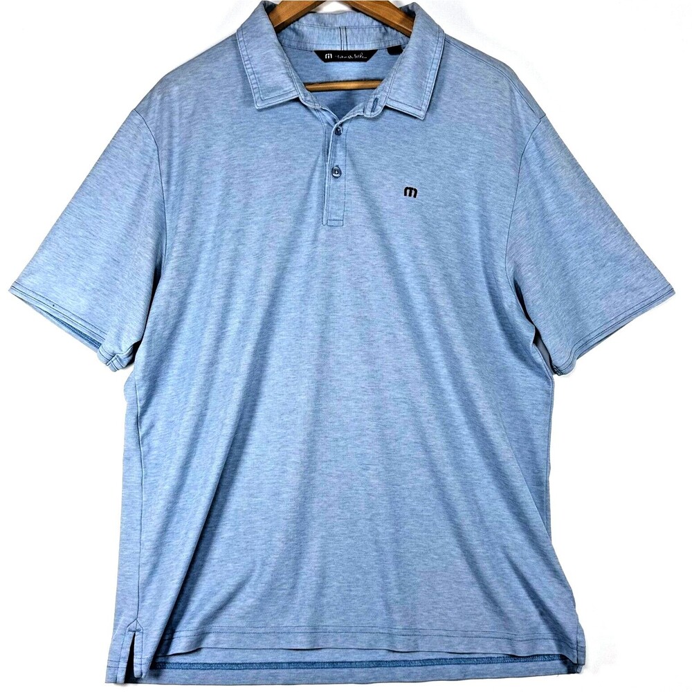 Travis Mathew Polo Shirt Men XL Blue Heather Pima Cotton Performance Golf Casual